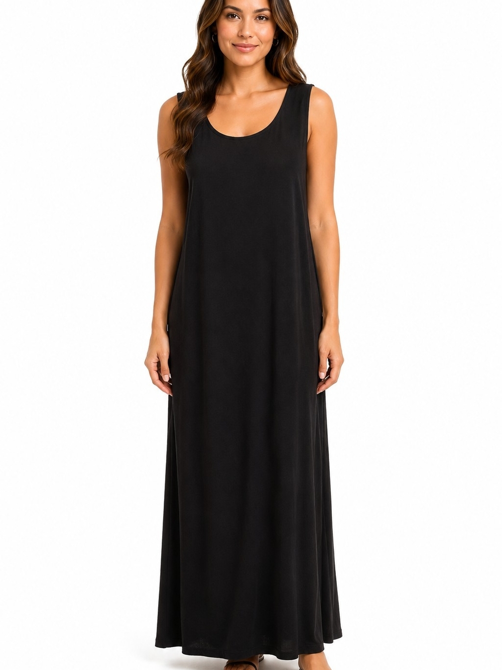 Scoop Neck Black Maxi Dress - Women's Sleeveless Everyday Dress